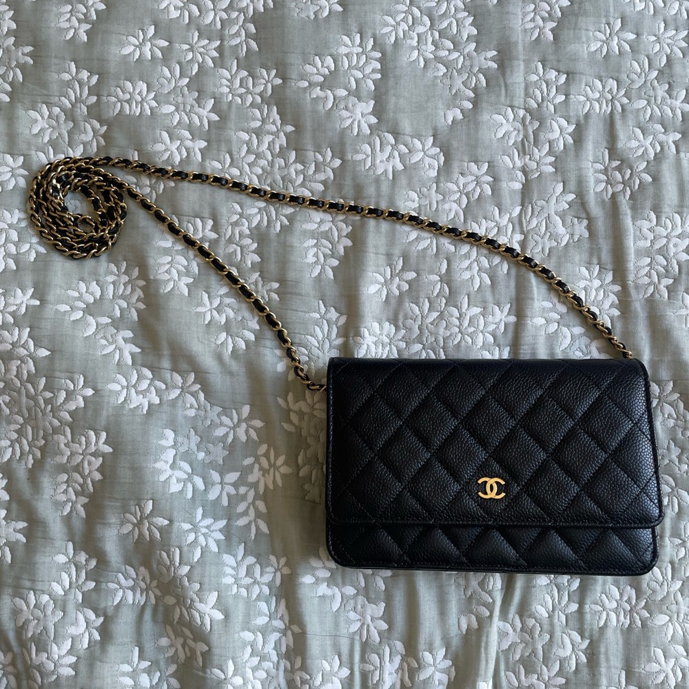 CHANEL Wallet on Chain with Gold details and caviar leather